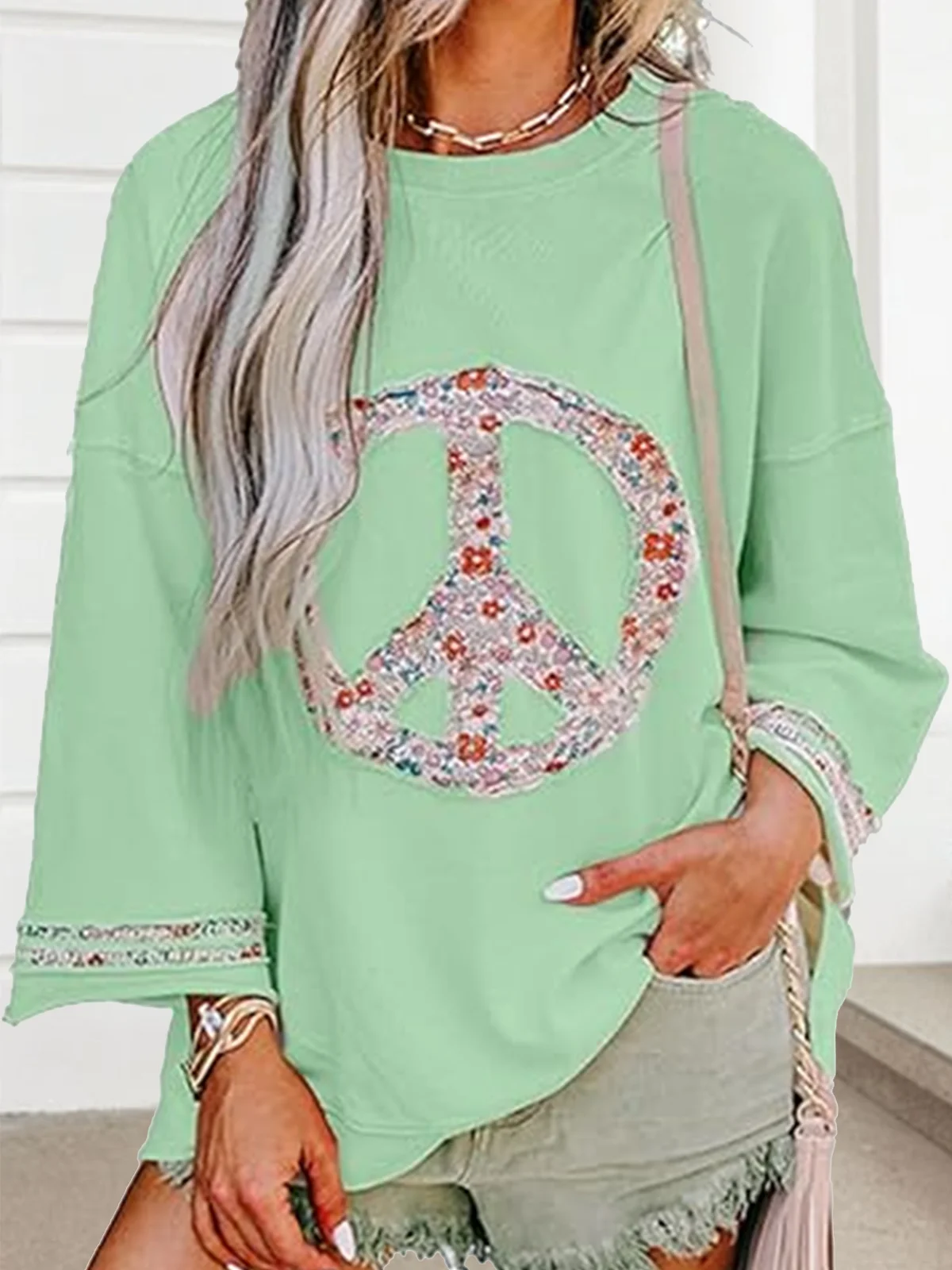 Lässig Rundhals Geometrisch Sweatshirt