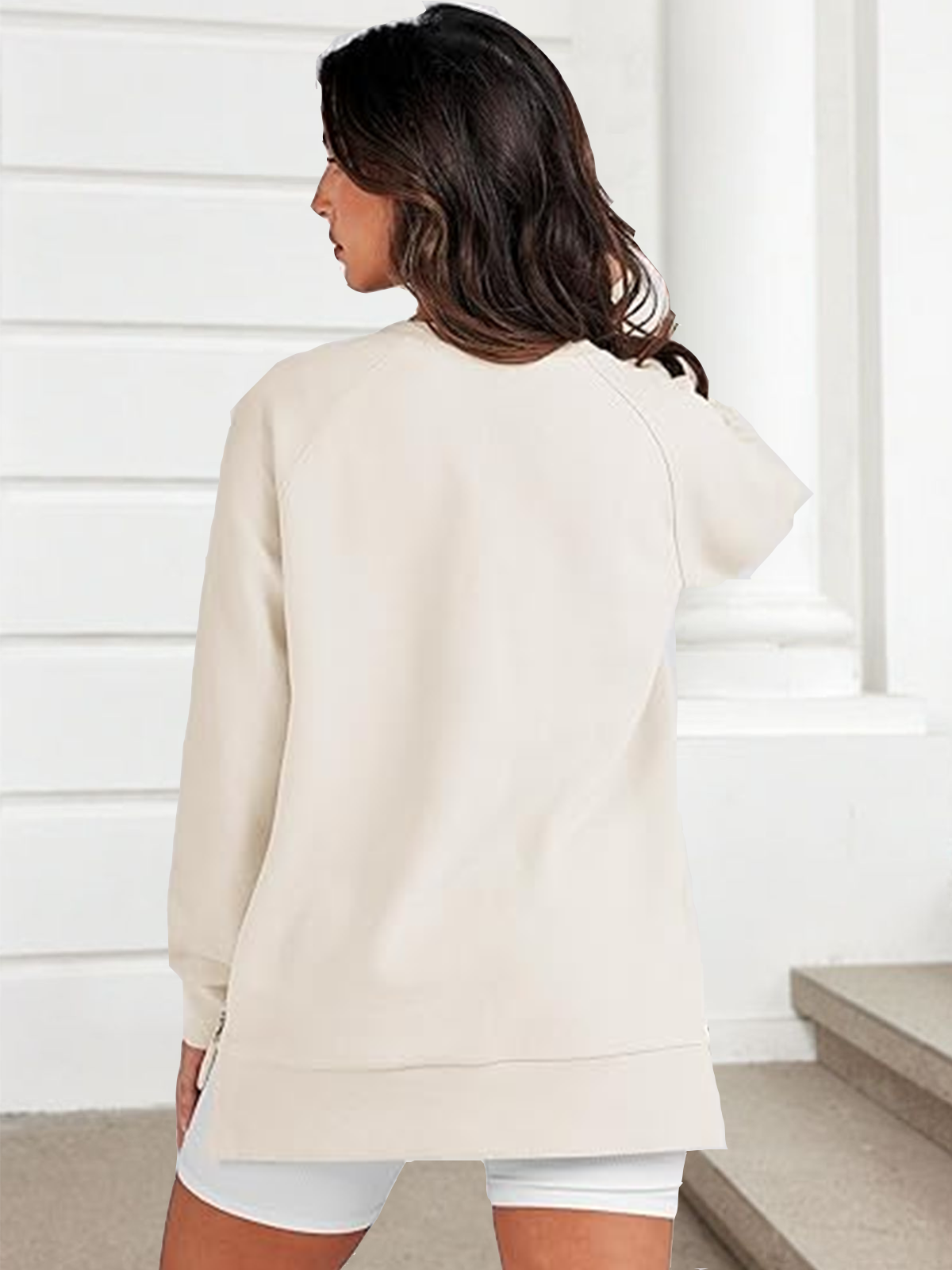 Lässig Rundhals Unifarben Sweatshirt