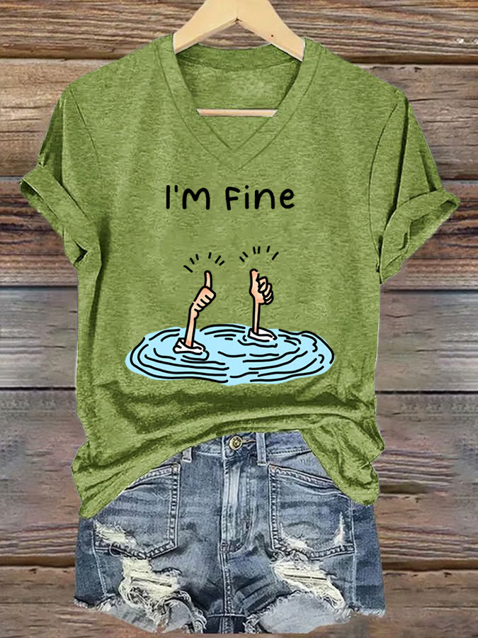Lässig Textbriefe V-Ausschnitt Kurzarm T-Shirt