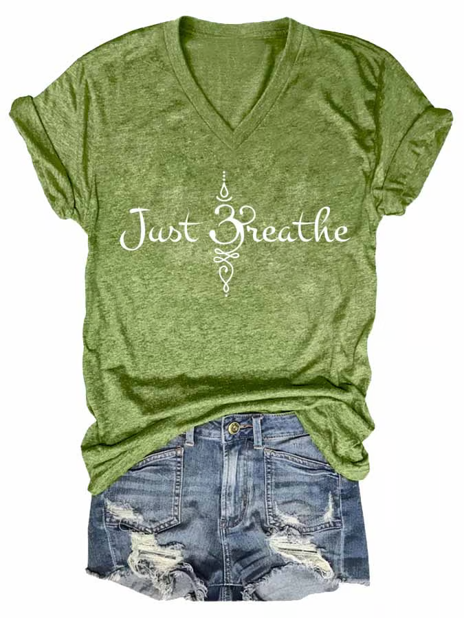 Lässig Textbriefe V-Ausschnitt Kurzarm T-Shirt