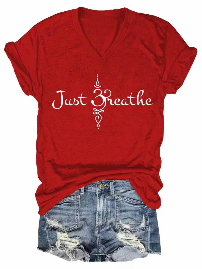 Lässig Textbriefe V-Ausschnitt Kurzarm T-Shirt