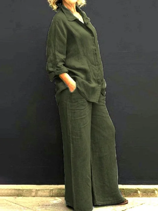 Damen Unifarben Verstellbarer Riemen Zweiteiliges Set Täglich Langarm Lässig Frühling/Herbst Bluse mit Hose Matching Set