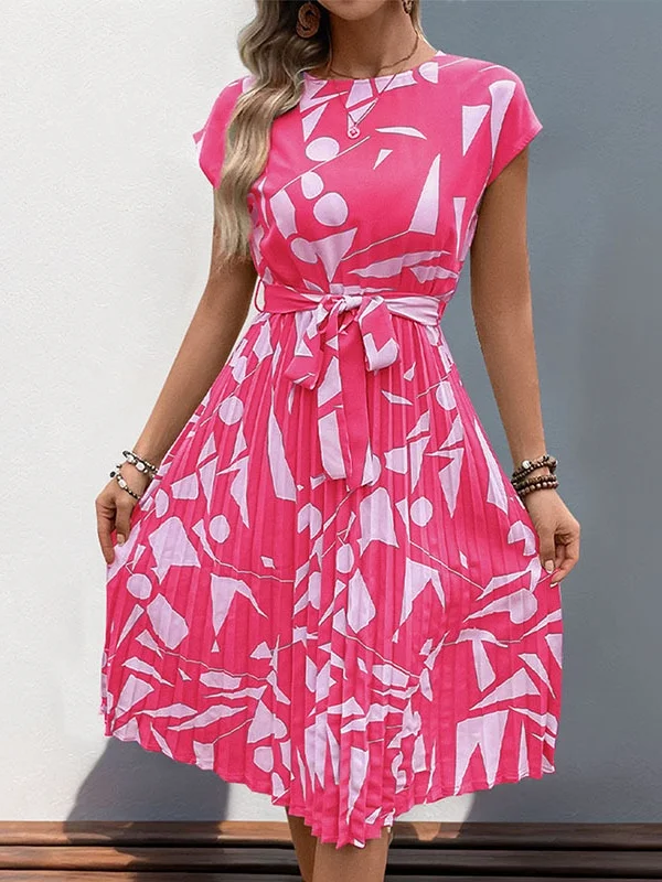 Damen Abstrakt Grafik Sommer Print Kleid V-Ausschnitt Kurzarm Tanktop A-Linien-Kleid