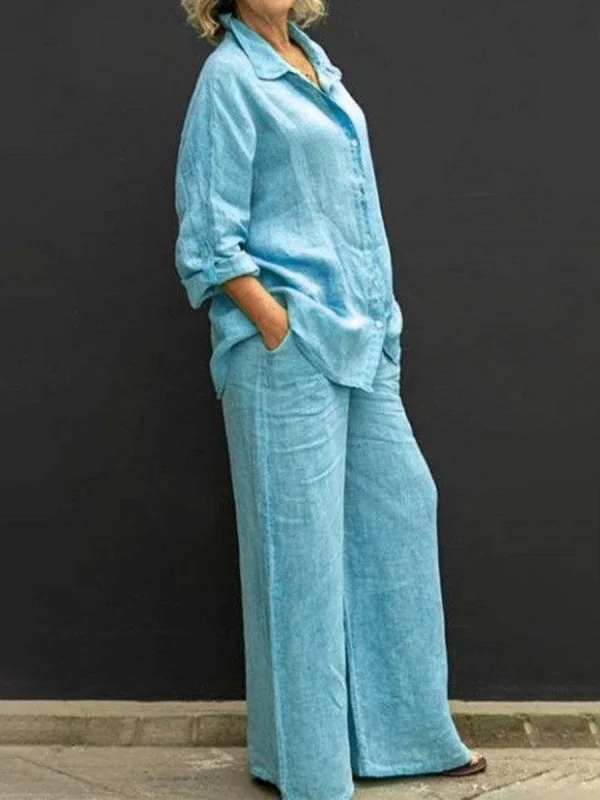 Damen Unifarben Verstellbarer Riemen Zweiteiliges Set Täglich Langarm Lässig Frühling/Herbst Bluse mit Hose Matching Set