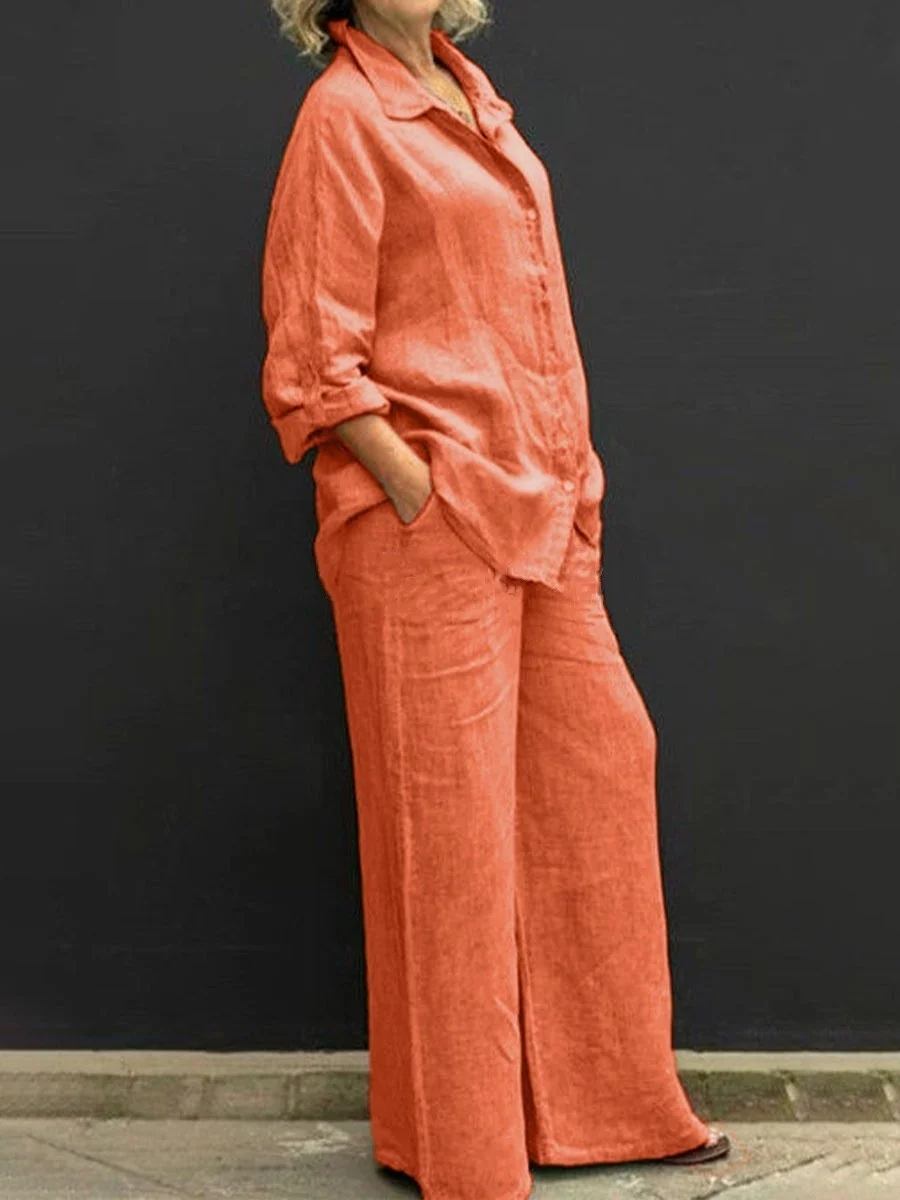 Damen Unifarben Verstellbarer Riemen Zweiteiliges Set Täglich Langarm Lässig Frühling/Herbst Bluse mit Hose Matching Set