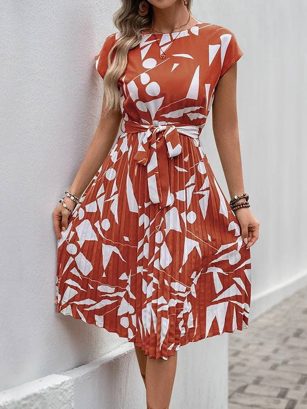 Damen Abstrakt Grafik Sommer Print Kleid V-Ausschnitt Kurzarm Tanktop A-Linien-Kleid