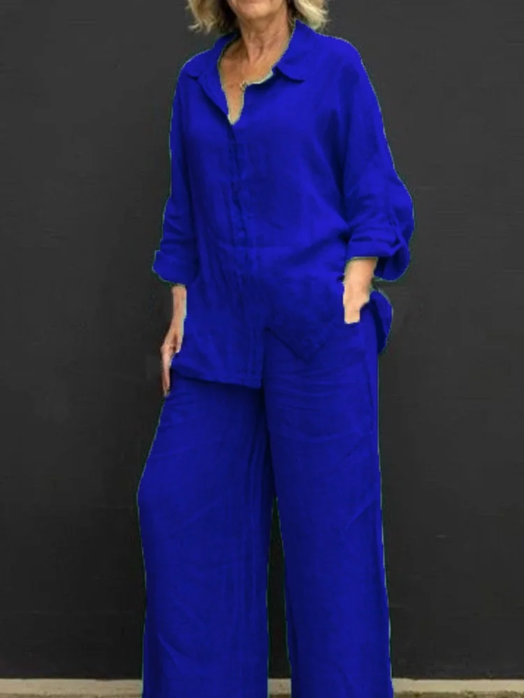 Damen Unifarben Verstellbarer Riemen Zweiteiliges Set Täglich Langarm Lässig Frühling/Herbst Bluse mit Hose Matching Set