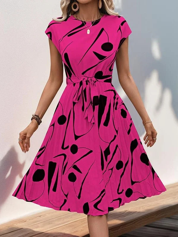 Damen Abstrakt Grafik Sommer Print Kleid V-Ausschnitt Kurzarm Tanktop A-Linien-Kleid