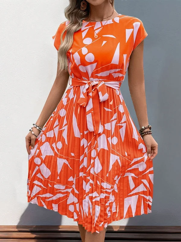 Damen Abstrakt Grafik Sommer Print Kleid V-Ausschnitt Kurzarm Tanktop A-Linien-Kleid