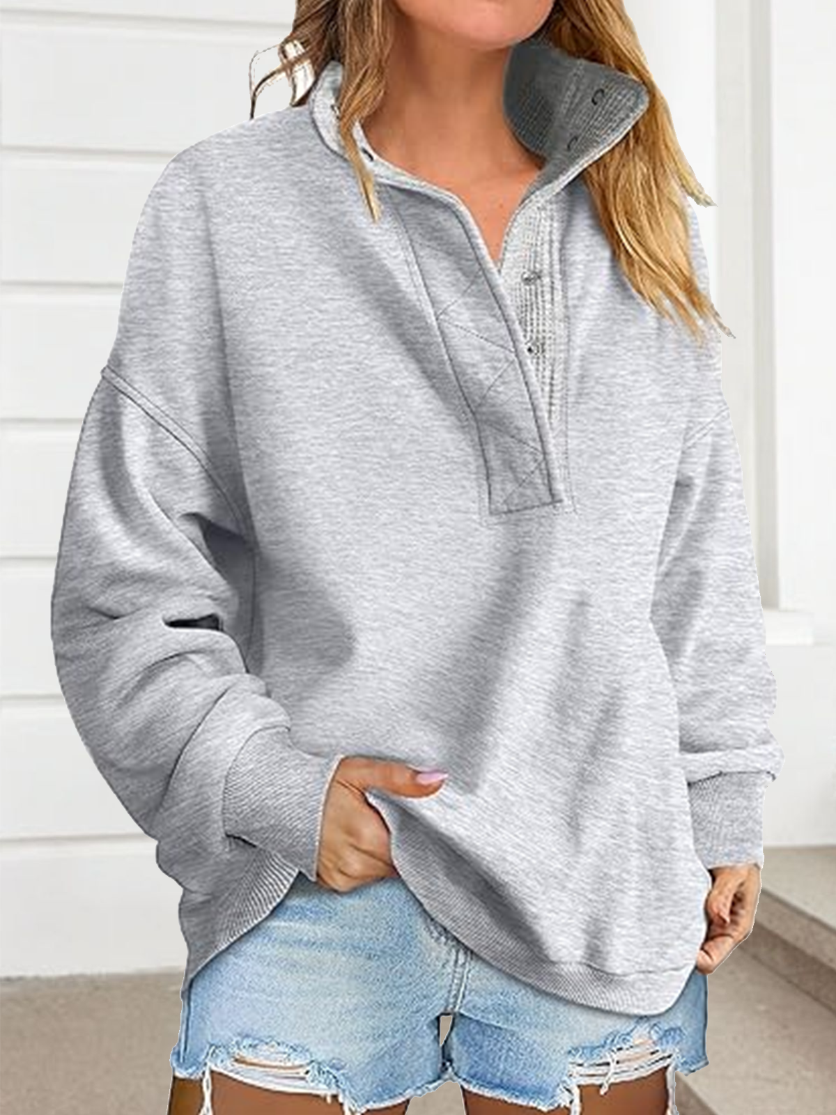 Lässig Rundhals Unifarben Sweatshirt