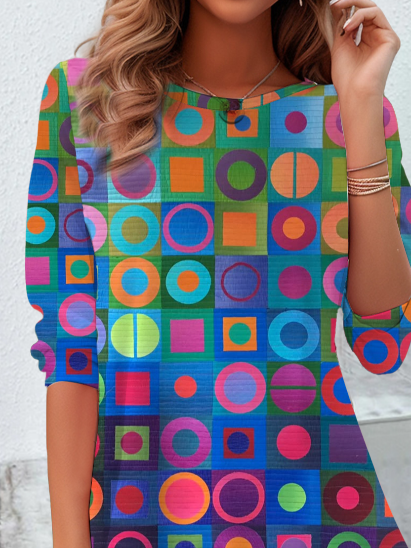 Lässig Geometrisch Rundhals Langarm T-Shirt