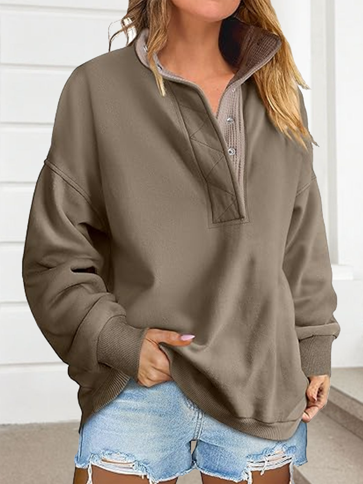 Lässig Rundhals Unifarben Sweatshirt
