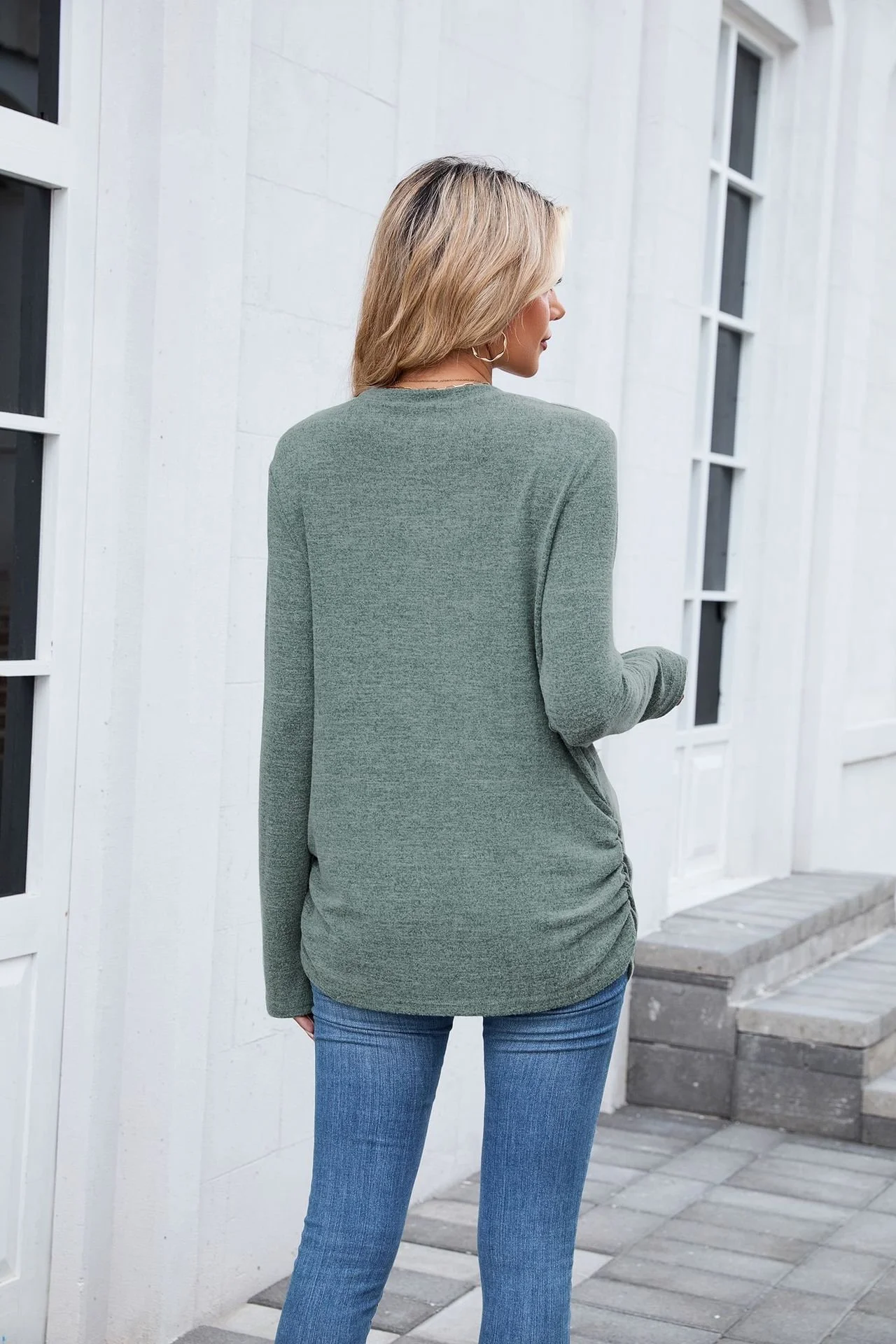 Lässig Unifarben Rundhals Langarm T-Shirt