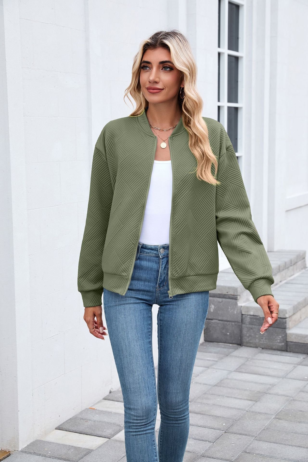 Damen Frühling/Herbst Oberbekleidung Lässig Unifarben Langarm Stehkragen Jacke