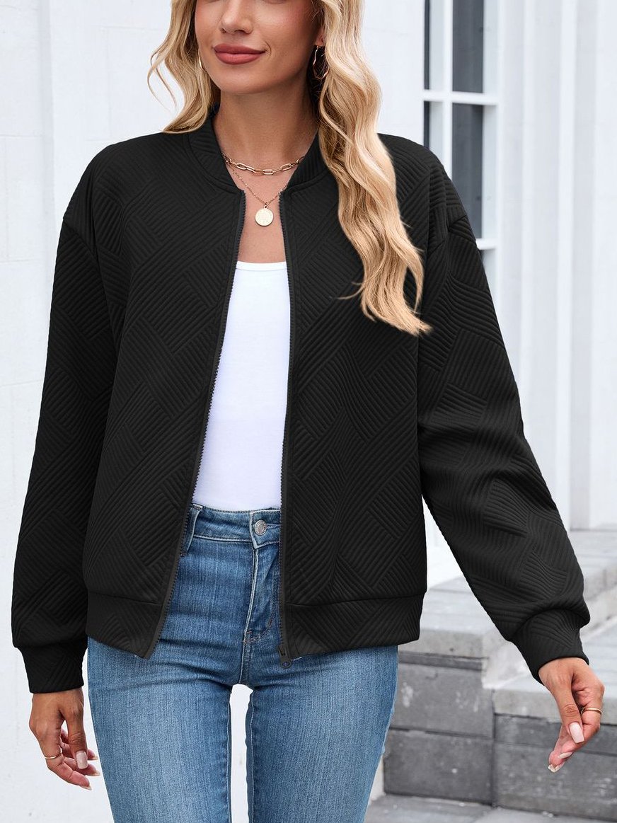 Damen Frühling/Herbst Oberbekleidung Lässig Unifarben Langarm Stehkragen Jacke