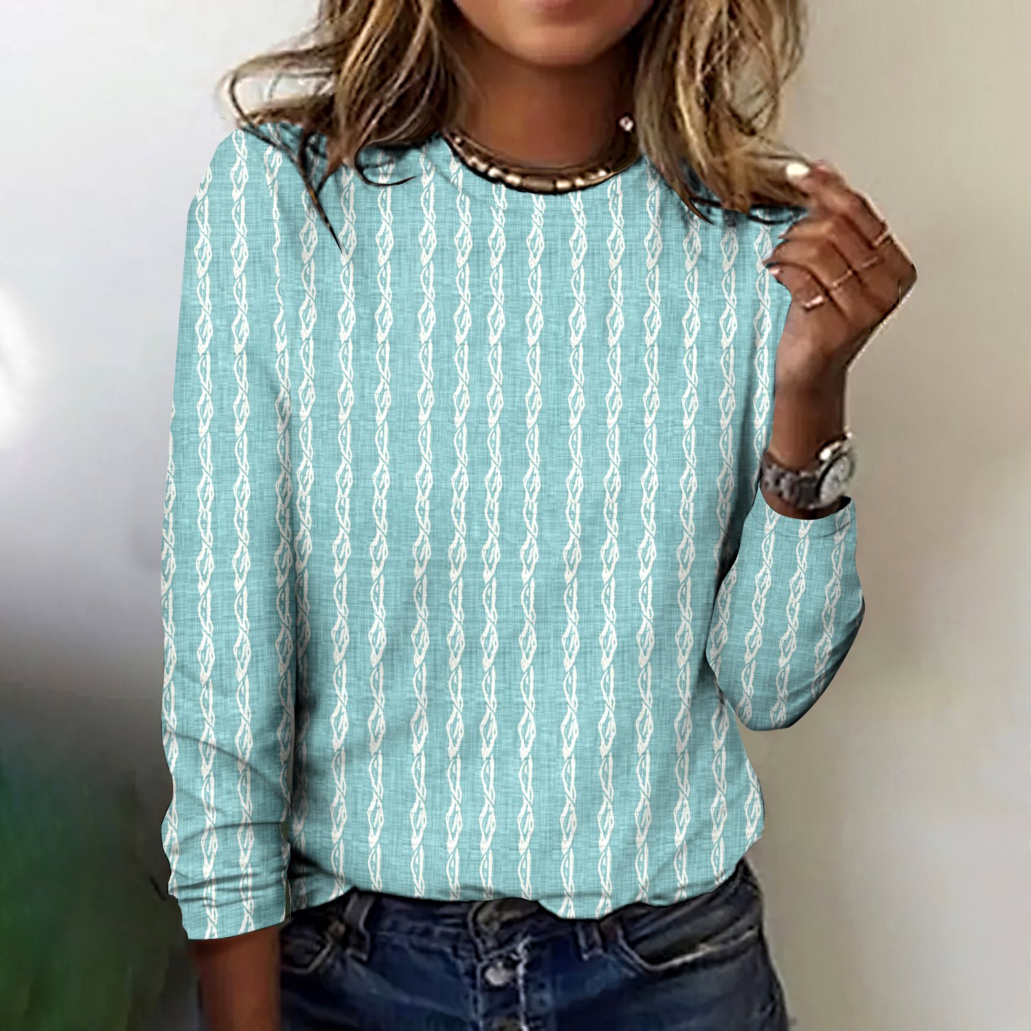 Retro Kariert Rundhals Langarm T-Shirt