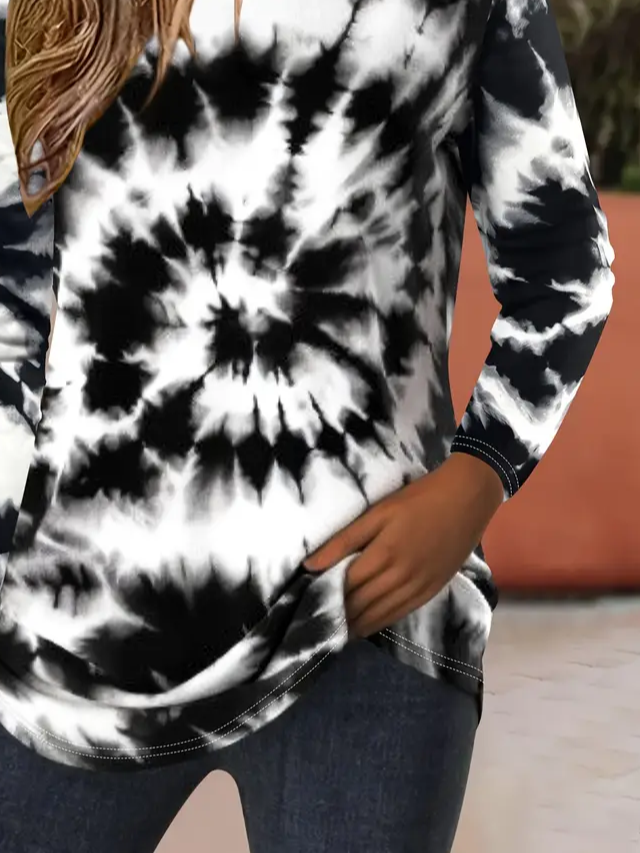 Lässig Tie-Dye-Muster Rundhals Langarm T-Shirt