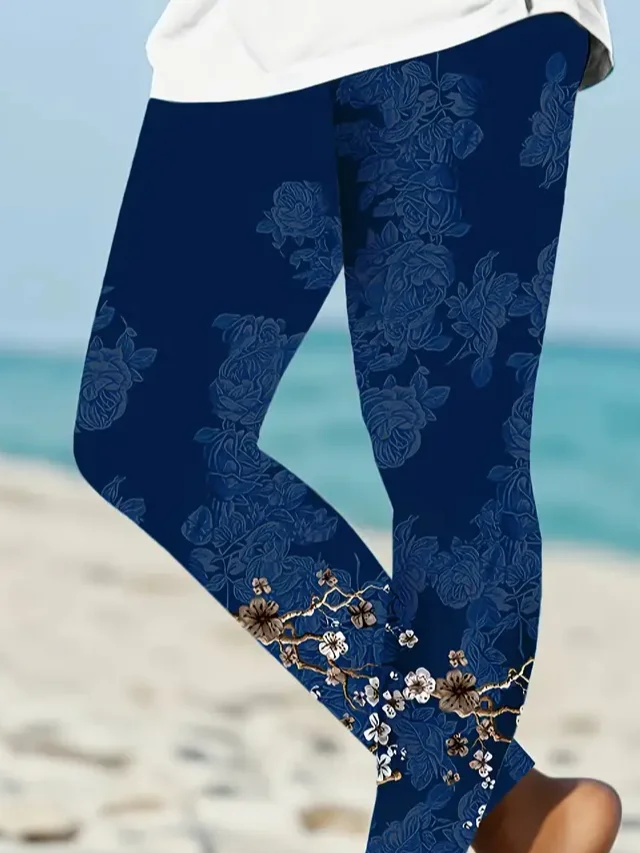 Lässig Geblümt Print Lang Leggings