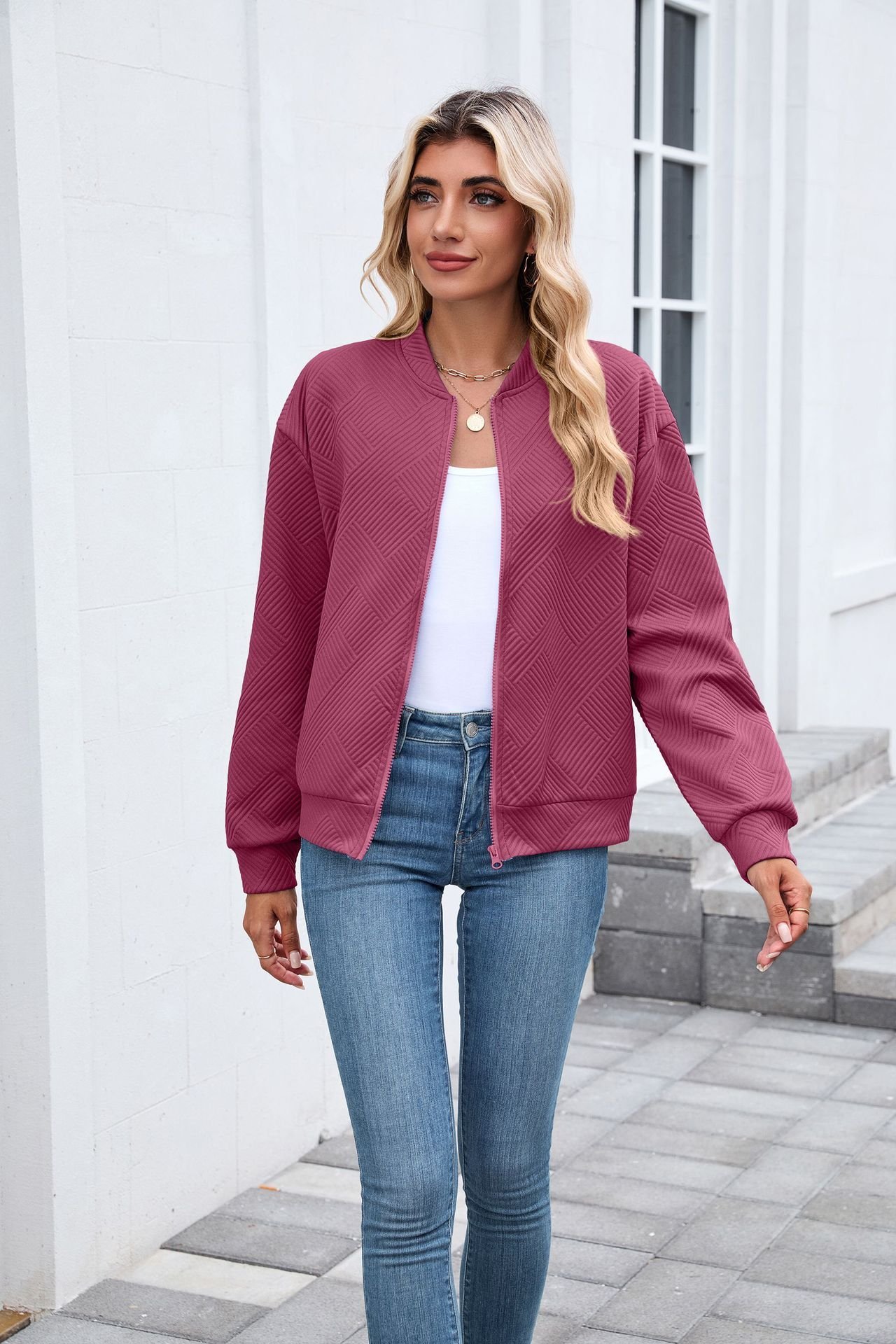 Damen Frühling/Herbst Oberbekleidung Lässig Unifarben Langarm Stehkragen Jacke