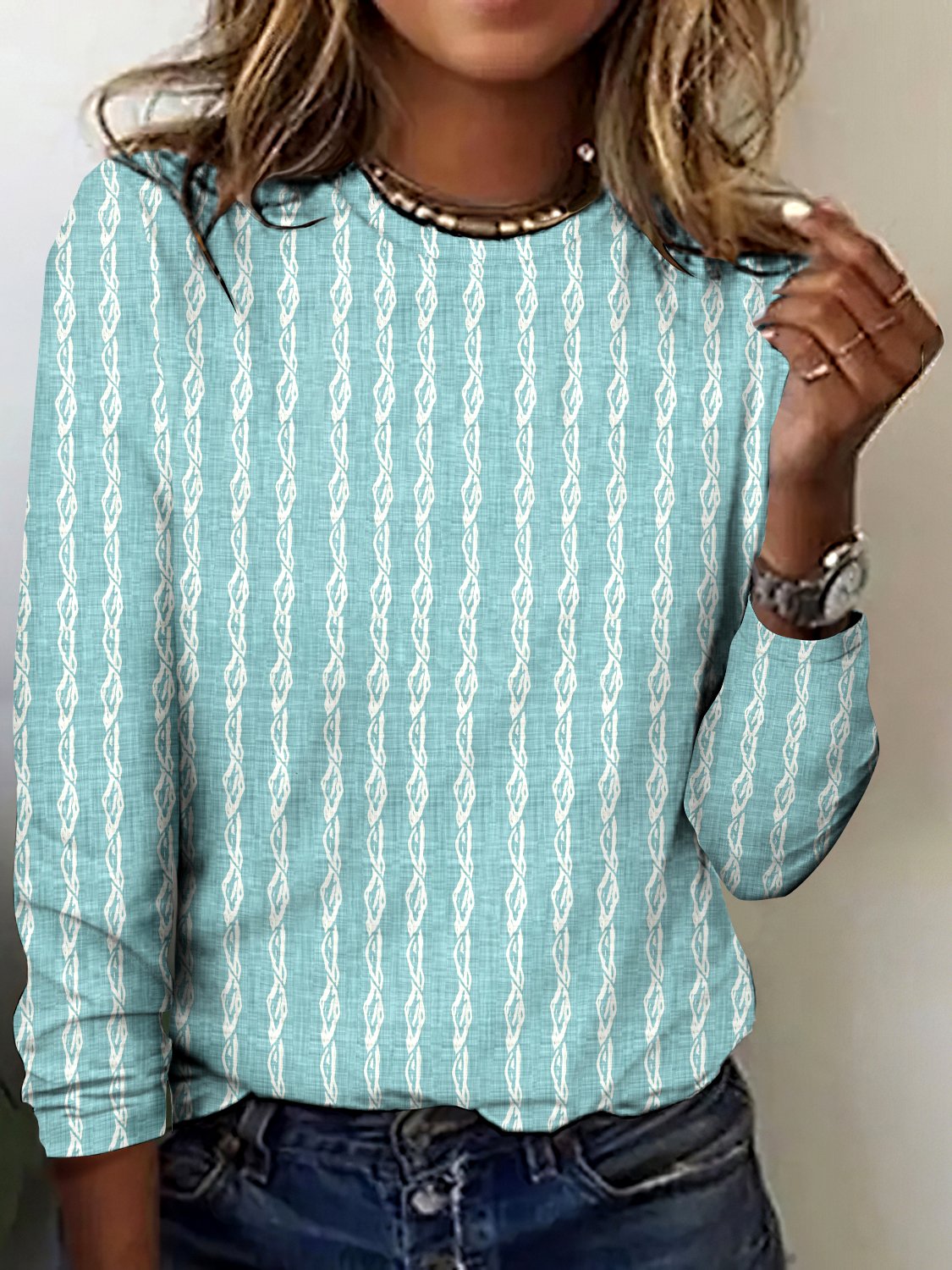 Retro Kariert Rundhals Langarm T-Shirt