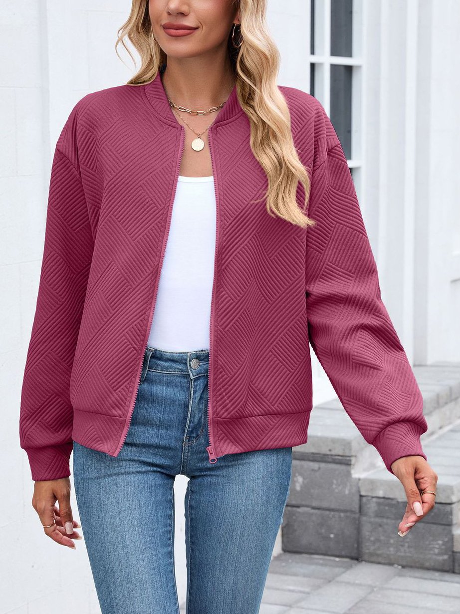 Damen Frühling/Herbst Oberbekleidung Lässig Unifarben Langarm Stehkragen Jacke