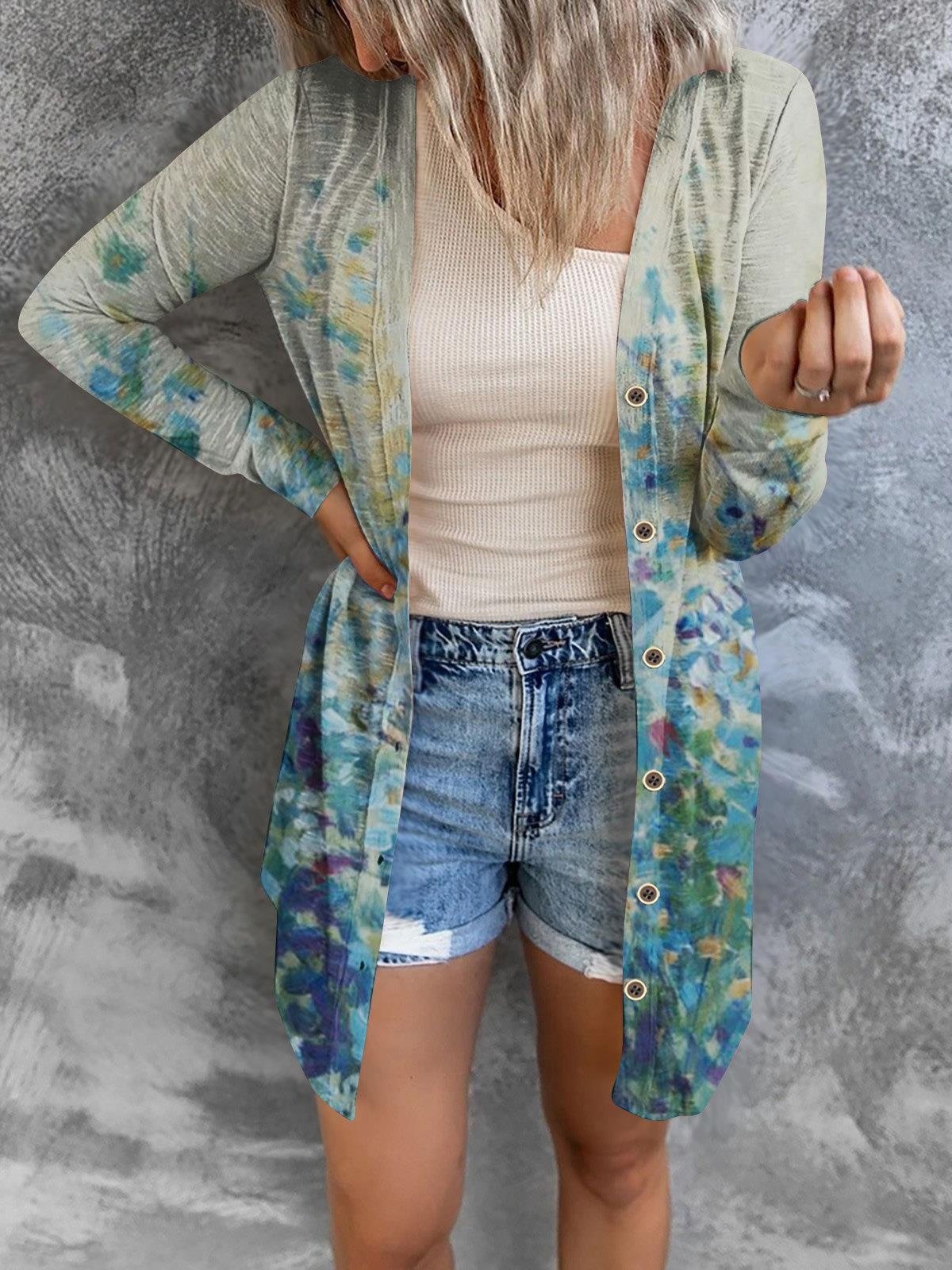 Damen Frühling/Herbst Oberbekleidung Sexy Print Geometrisch Dreiviertelärmel Schalkragen Jacke