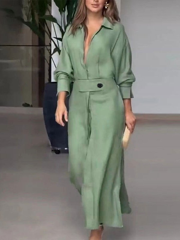 Damen Unifarben Frühling/Herbst Nahtverarbeitung Kleid V-Ausschnitt Langarm Tanktop A-Linien-Kleid