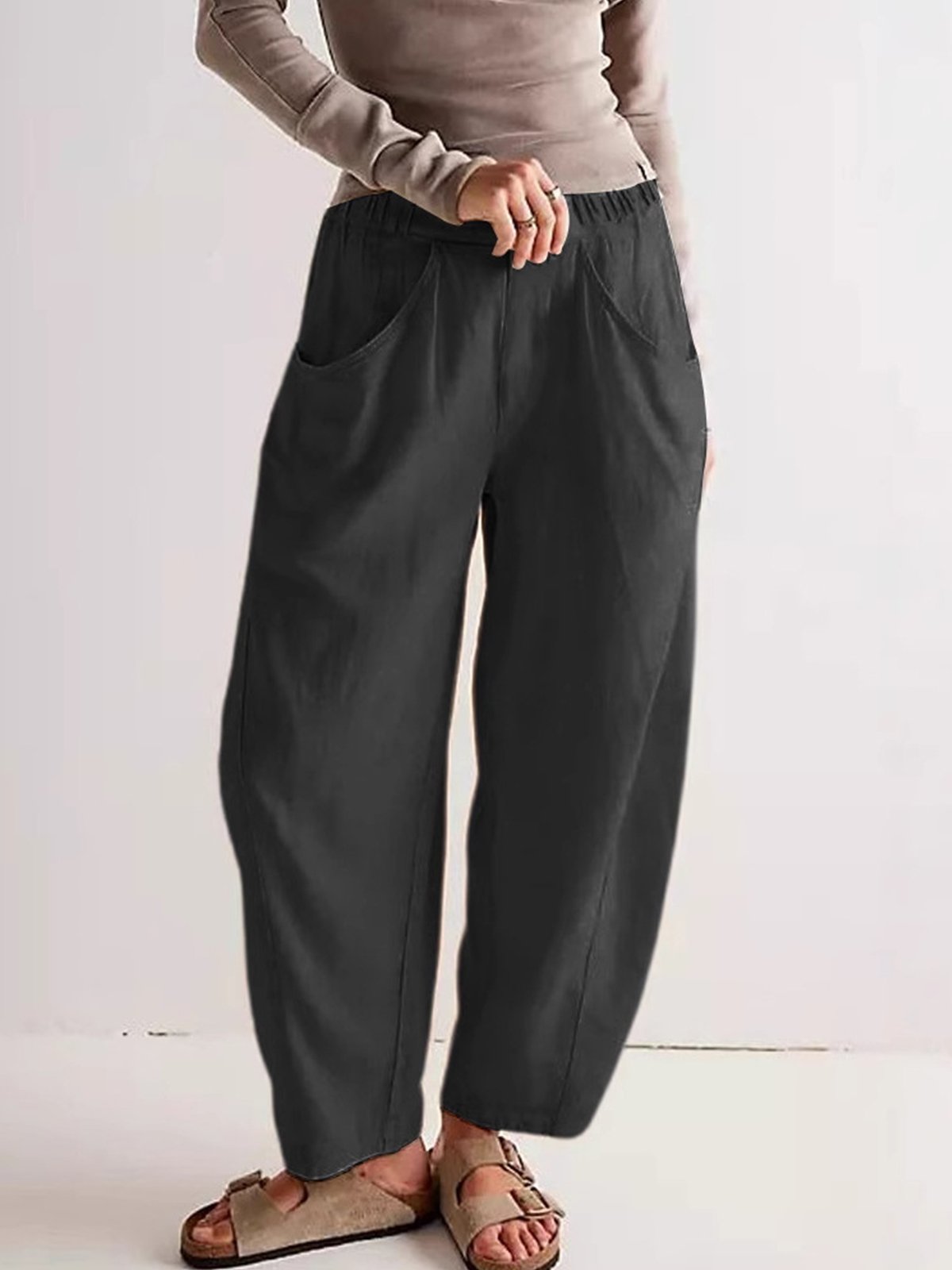 Damen Unifarben Lang Elastische Taille Hose Lässig Frühling/Herbst Hose