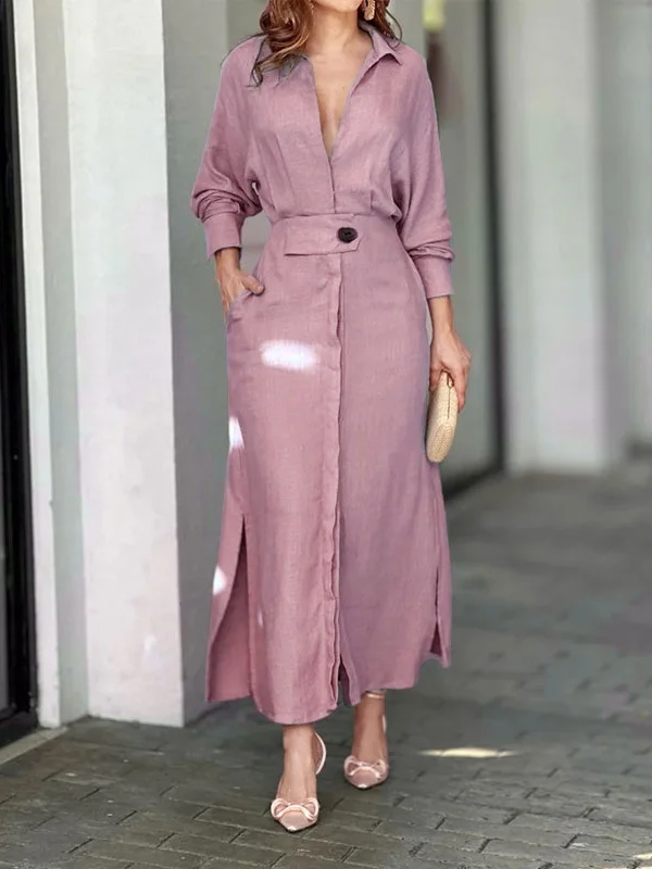 Damen Unifarben Frühling/Herbst Nahtverarbeitung Kleid V-Ausschnitt Langarm Tanktop A-Linien-Kleid