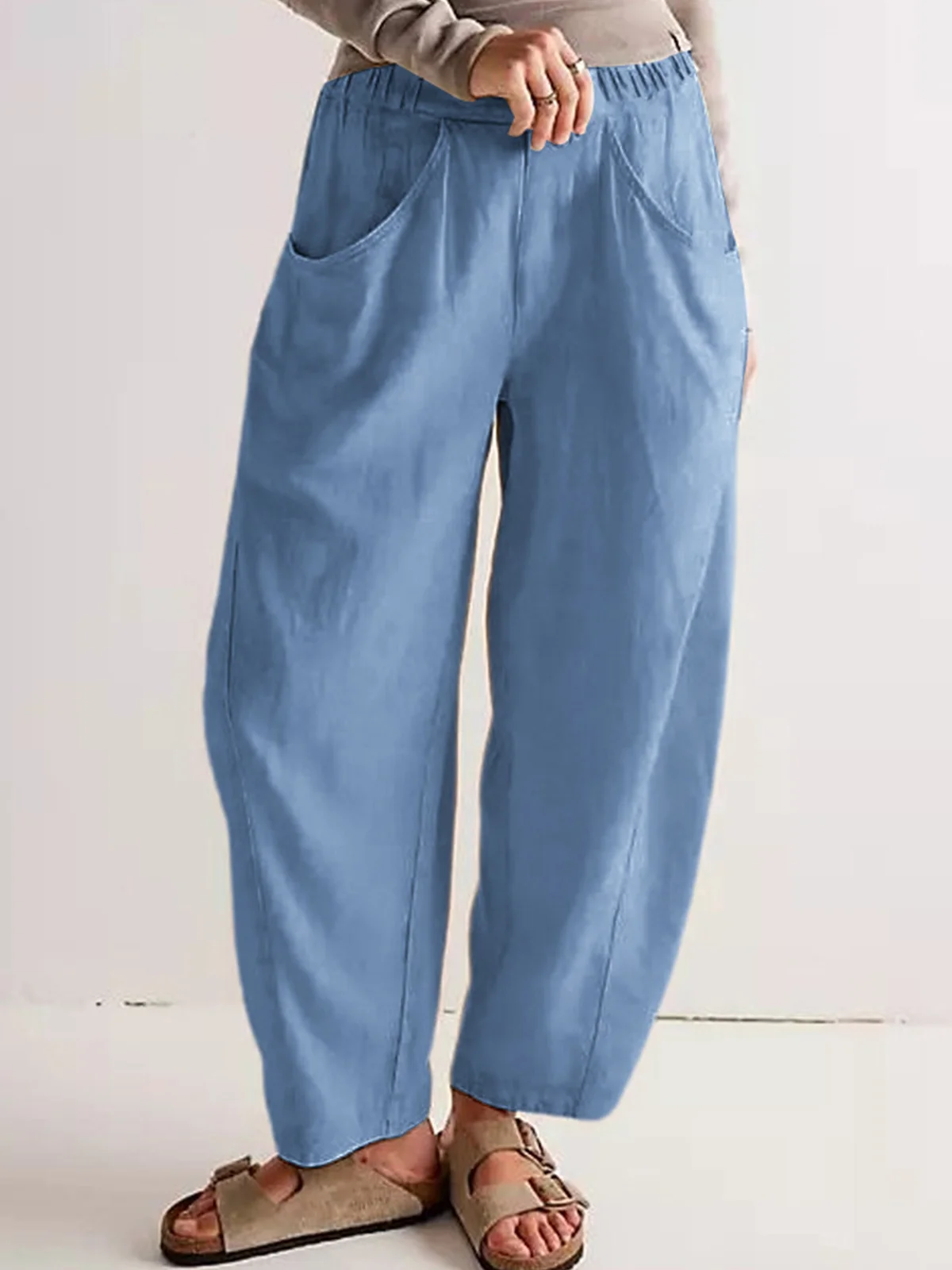 Damen Unifarben Lang Elastische Taille Hose Lässig Frühling/Herbst Hose