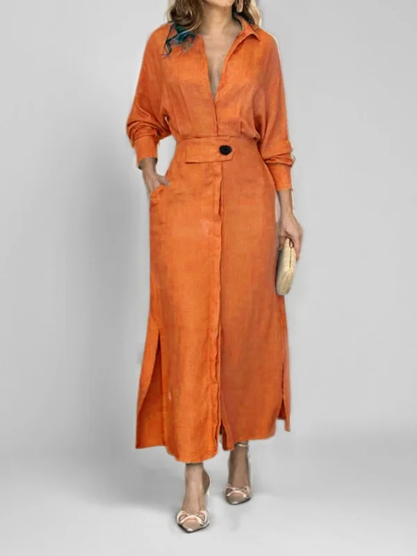 Damen Unifarben Frühling/Herbst Nahtverarbeitung Kleid V-Ausschnitt Langarm Tanktop A-Linien-Kleid