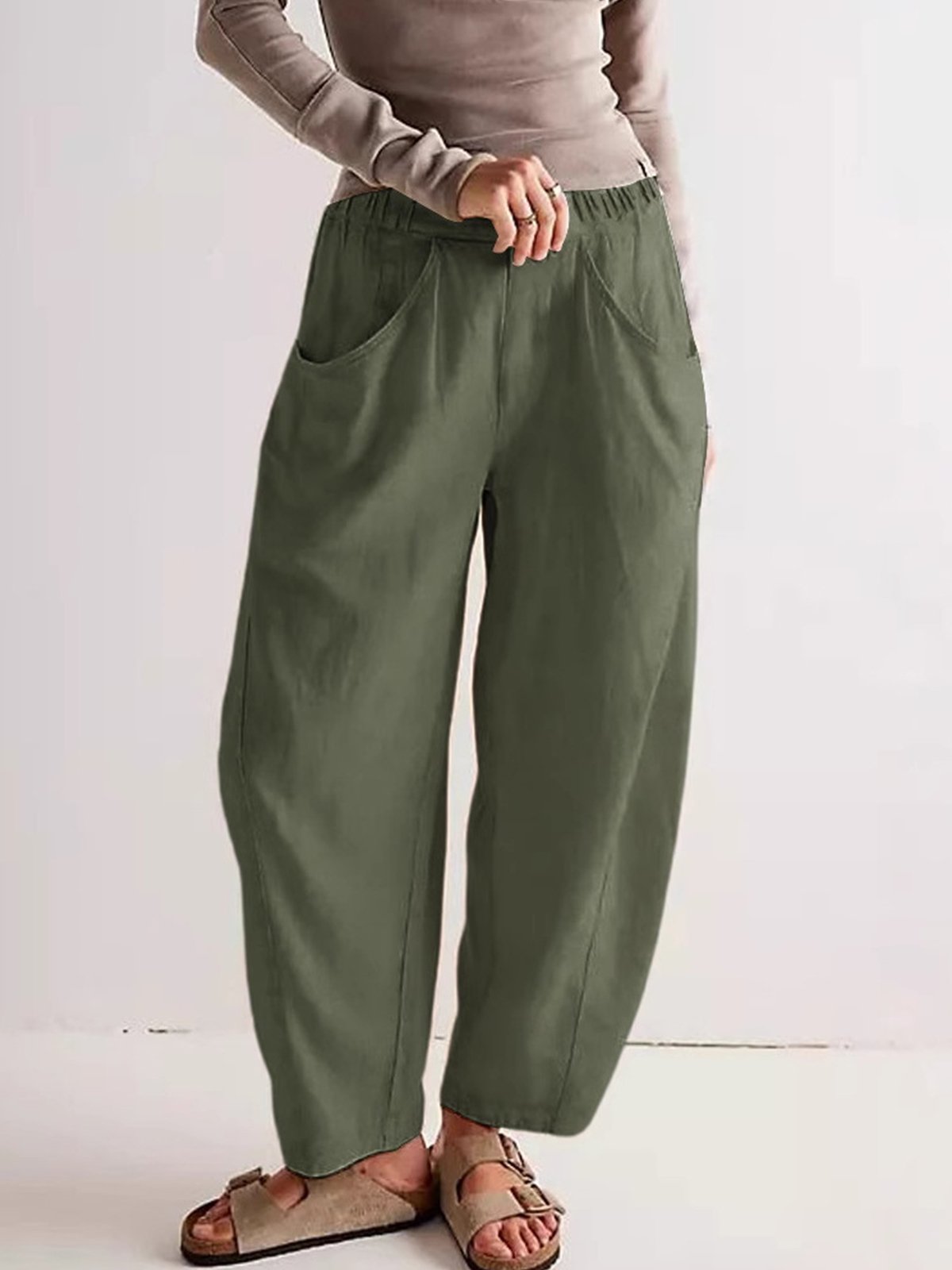 Damen Unifarben Lang Elastische Taille Hose Lässig Frühling/Herbst Hose