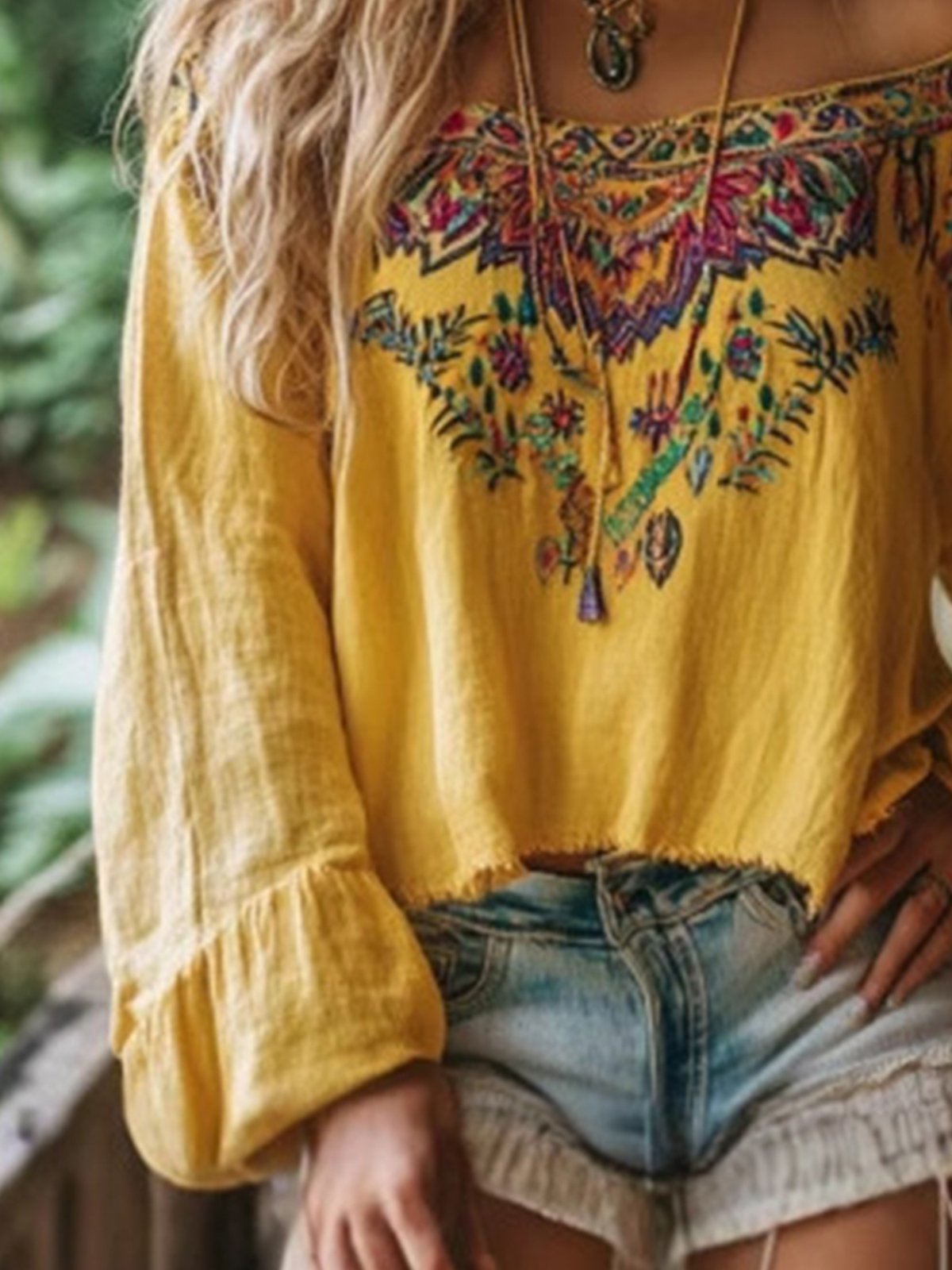 Schulterfrei Ballon-Ärmel Langarm Geblümt Pullover Print Leicht Weit Bluse für Damen