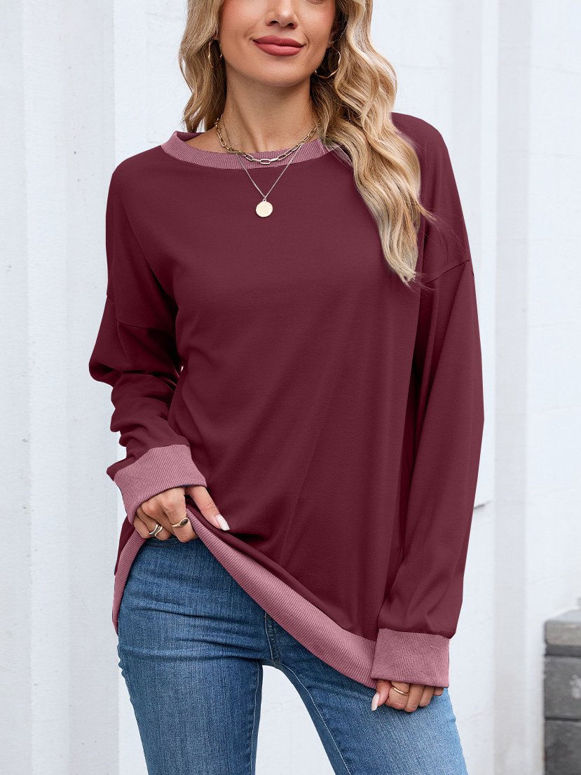Lässig Rundhals Farbblock Sweatshirt