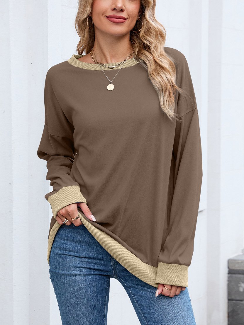 Lässig Rundhals Farbblock Sweatshirt