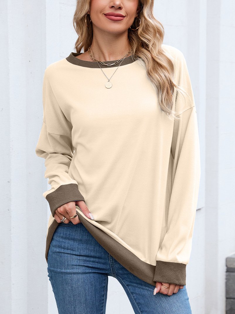 Lässig Rundhals Farbblock Sweatshirt