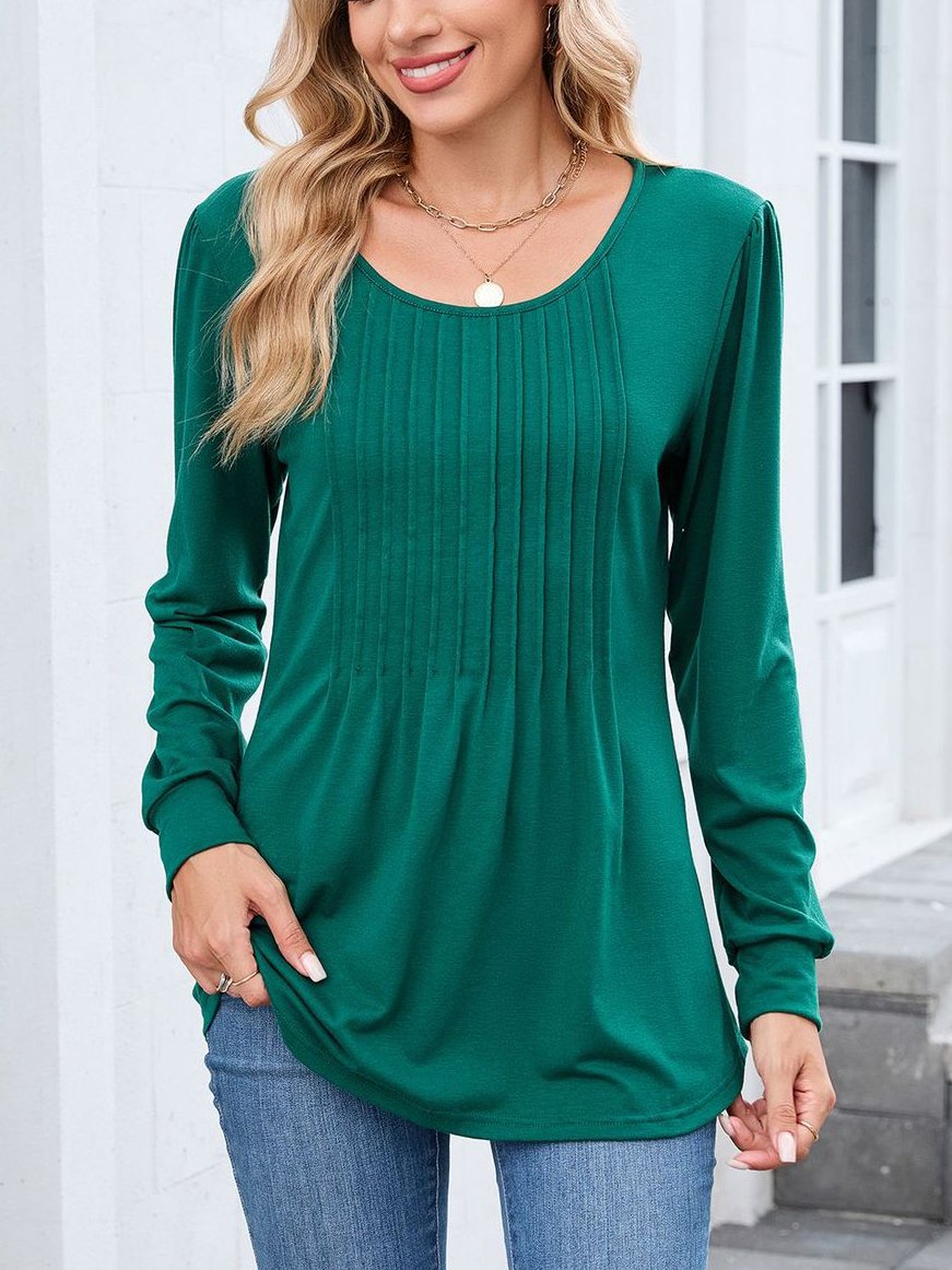 Lässig Unifarben Rundhals Langarm T-Shirt