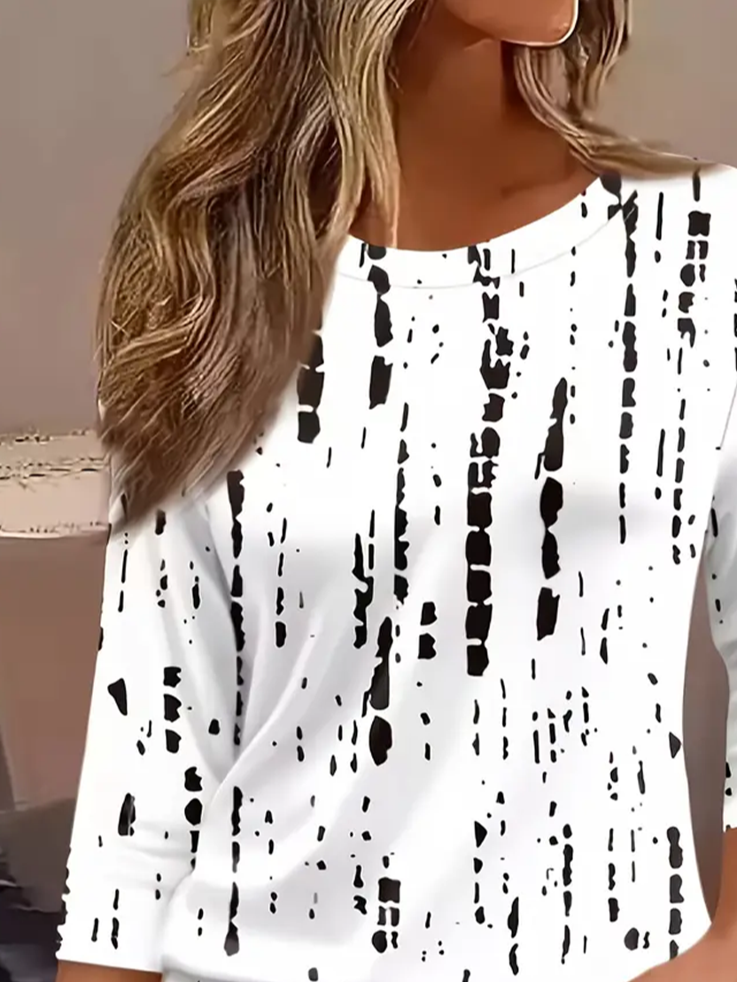 Lässig Abstrakt Rundhals Dreiviertelärmel T-Shirt