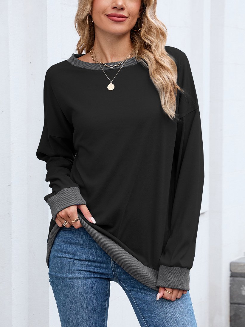 Lässig Rundhals Farbblock Sweatshirt