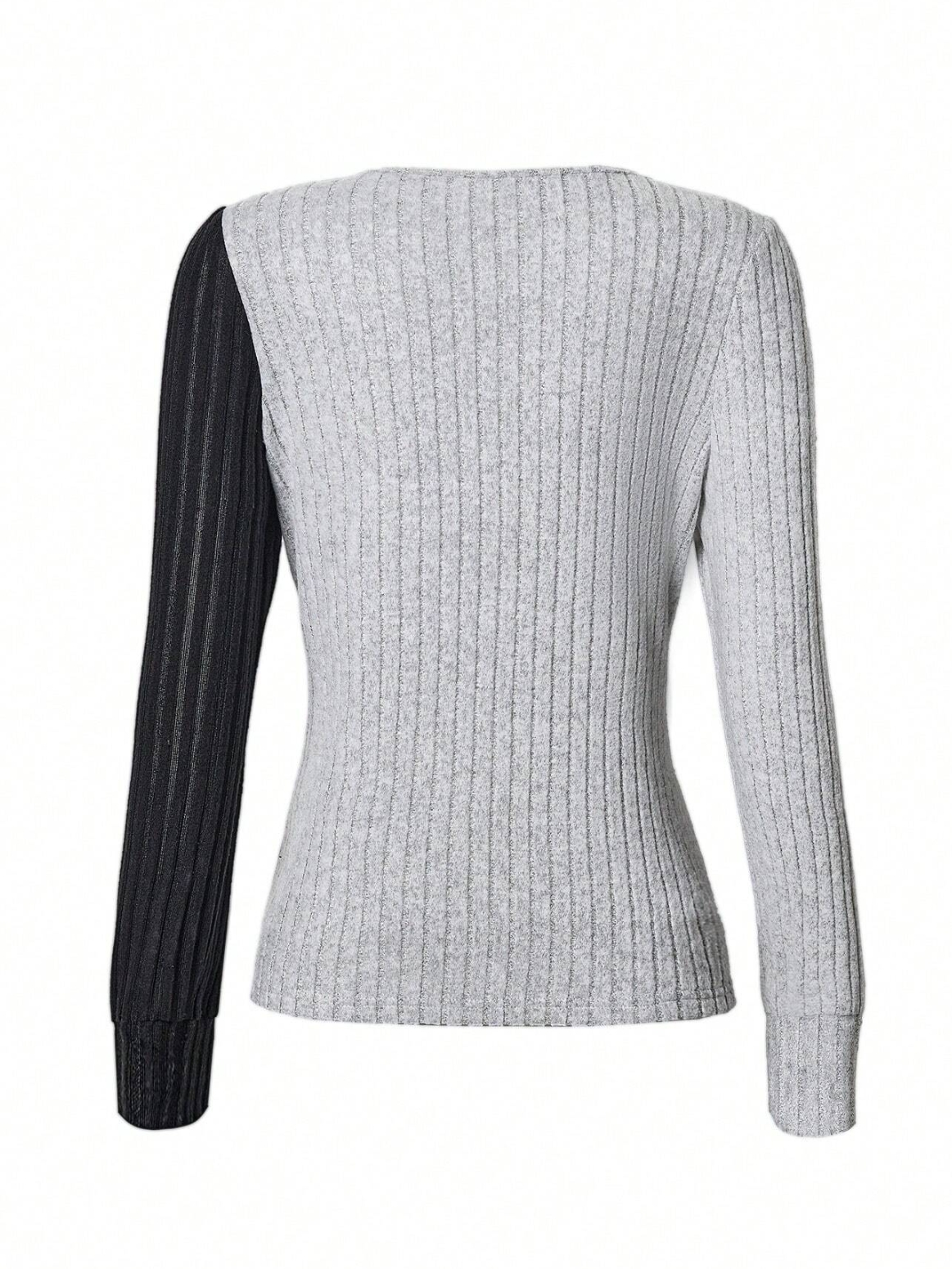 Schmal Passen Rundhals Farbe Matching Gerippt Kreuz Saum Langarm Frühling und Herbst Gestrickt Pendler T-Shirt Oberteile