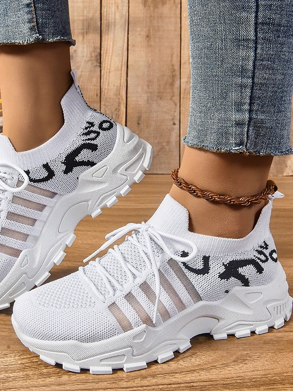 Lässig Zebra Schnürung Niedrig Fliegen Sie gewebte Schuhe Nahtverarbeitung