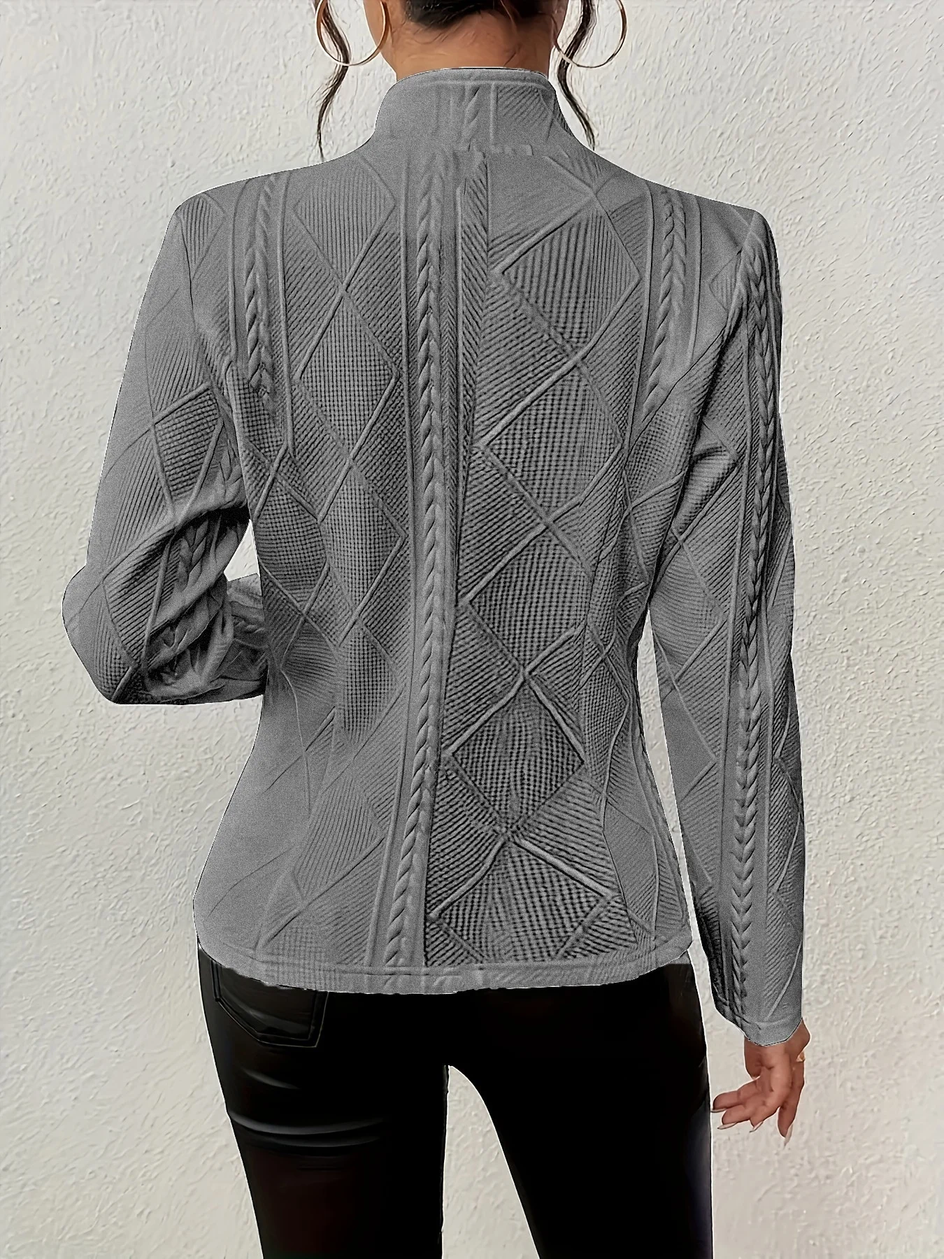 Damen Geometrisch Frühling/Herbst Oberbekleidung Retro Geprägt Langarm Mock Neck Regelmäßig Blazer