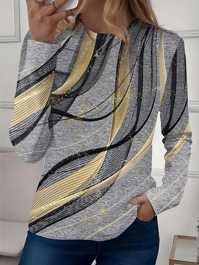 Lässig Farbblock Rundhals Langarm T-Shirt
