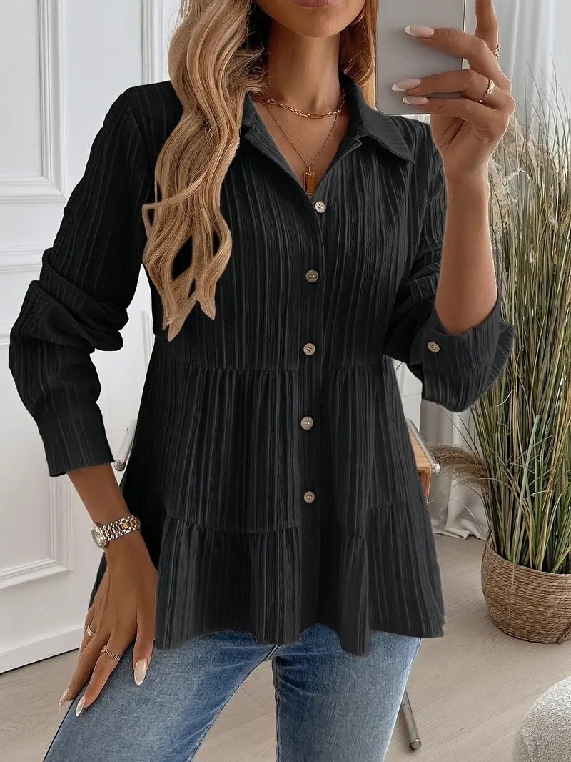 Hemdkragen Langarm Unifarben Regelmäßig Mikroelastizität Regelmäßige Passform Bluse für Damen