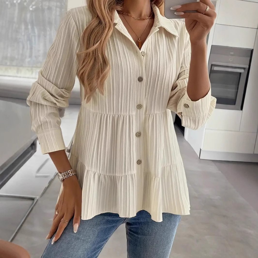 Hemdkragen Langarm Unifarben Regelmäßig Mikroelastizität Regelmäßige Passform Bluse für Damen