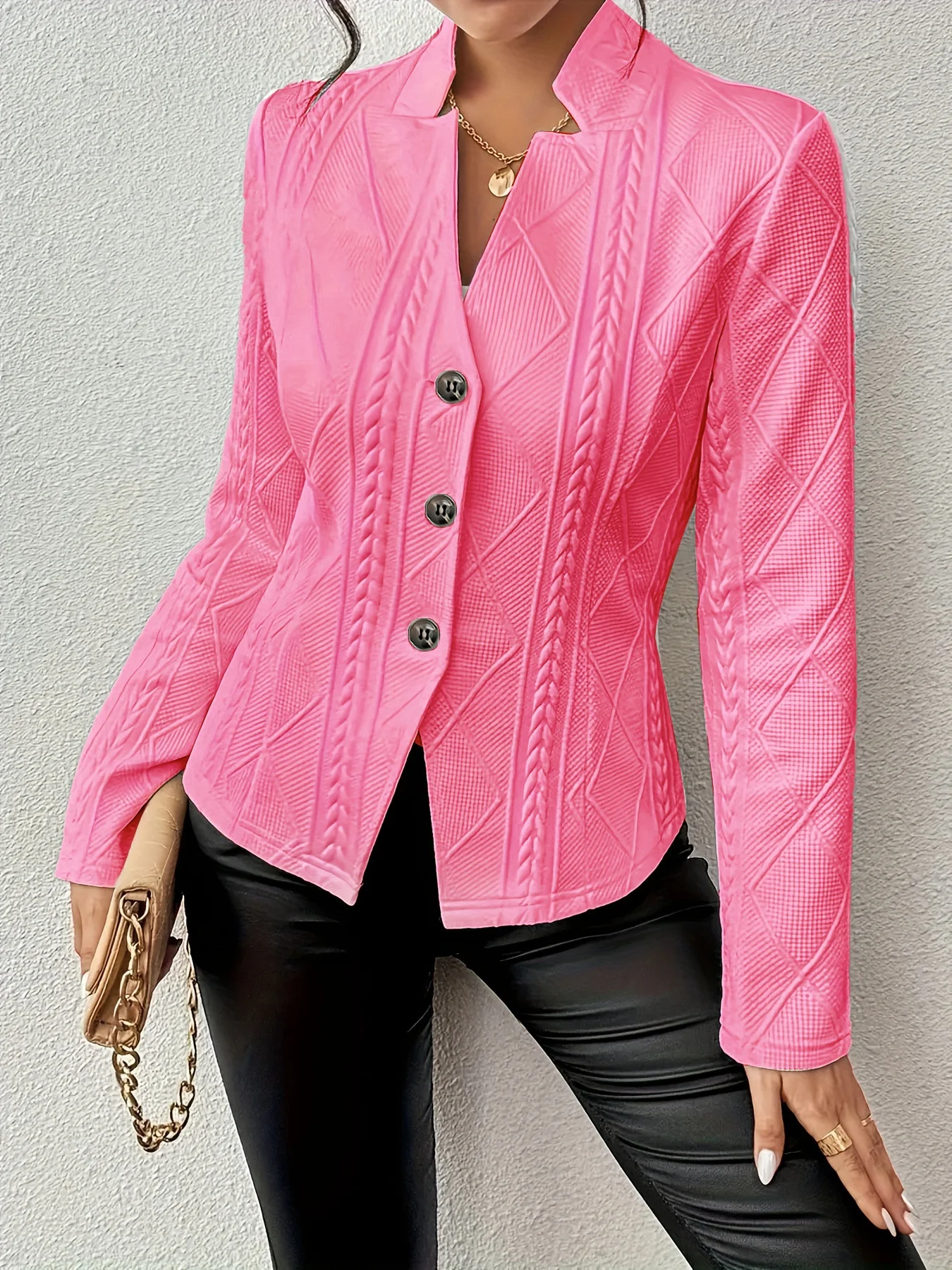 Damen Geometrisch Frühling/Herbst Oberbekleidung Retro Geprägt Langarm Mock Neck Regelmäßig Blazer