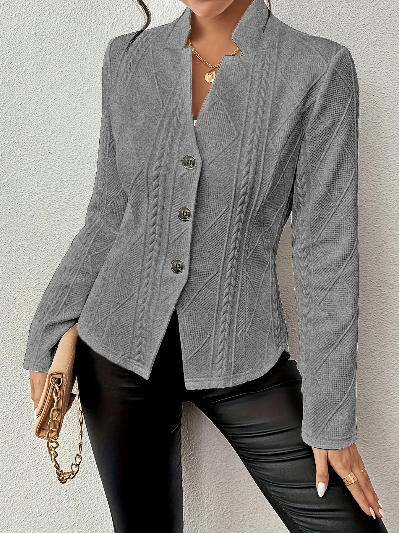 Damen Geometrisch Frühling/Herbst Oberbekleidung Retro Geprägt Langarm Mock Neck Regelmäßig Blazer