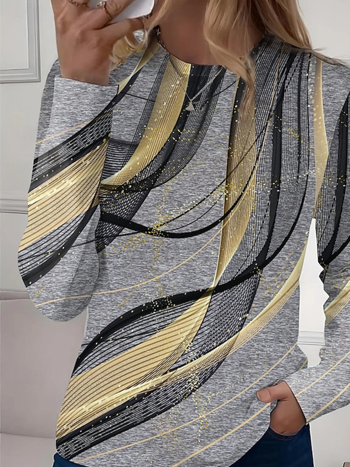 Lässig Farbblock Rundhals Langarm T-Shirt
