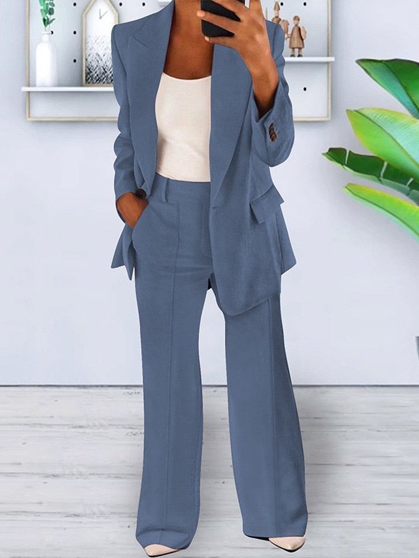 Damen Unifarben Nahtverarbeitung Zweiteiliges Set Täglich Langarm Lässig Frühling/Herbst Mantel mit Hosen Matching Set