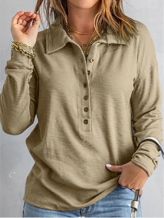 Retro Stehkragen Unifarben Sweatshirt Nahtverarbeitung